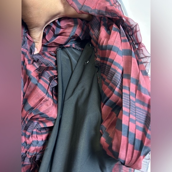 J.Lindeberg  Luna Printed Chiffon red/ Black  Bodysuit Pleated maxi Dress Sz 36 - Picture 8 of 9